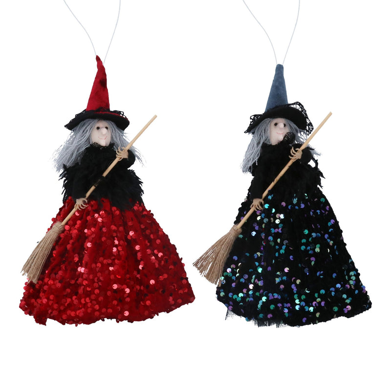 Red and Blue Witch with Broom