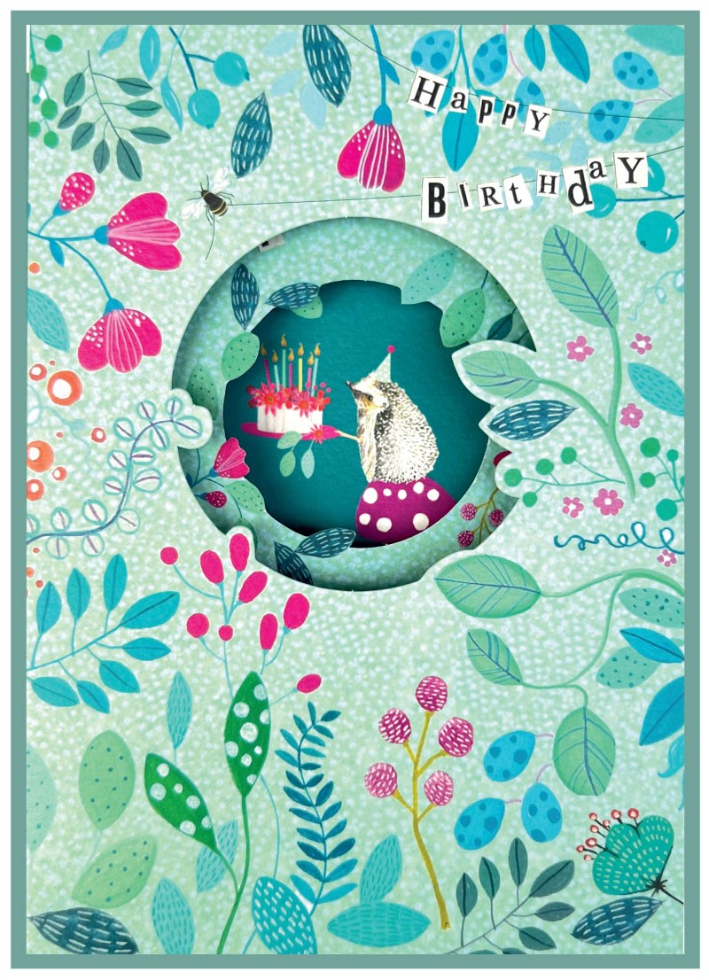 Alice's Garden happy birthday blue vines with hedgehogs