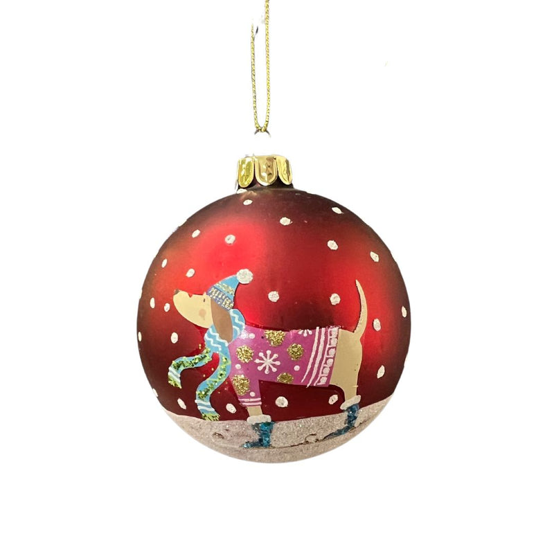 Winter Lodge Dog Glass Bauble Decoration