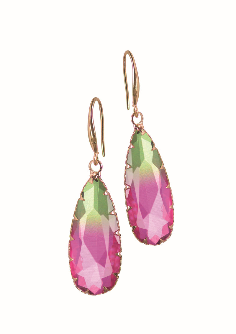 Two Tone Tear Drop Earrings  in Fushia and Fern