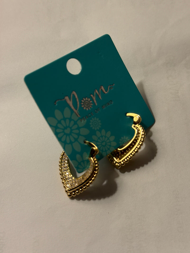 Gold V point hoop earrings with multi crystal inset