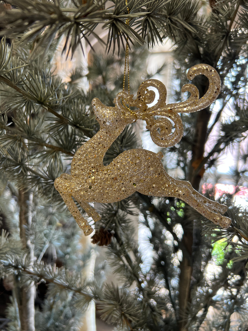 Gold flying reindeer tree hanging