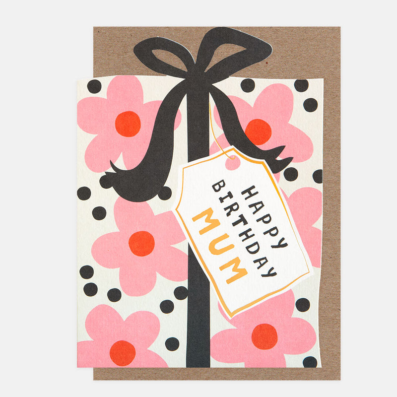HAPPY BIRTHDAY MUM DIE CUT PRESENT WITH BOW