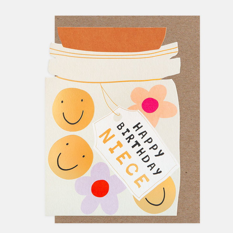HAPPY BIRTHDAY NIECE DIE CUT JAR OF SMILES AND FLOWERS