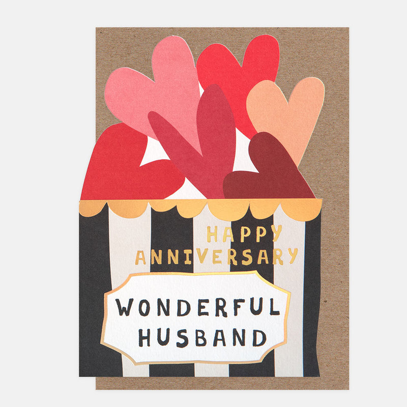 HAPPY ANNIVERSARY WONDERFUL HUSBAND DIE CUT BOX WITH HEARTS
