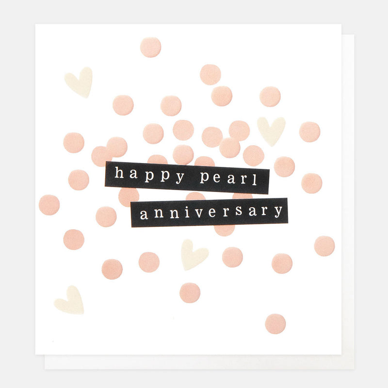 HAPPY PEARL ANNIVERSARY TICKER TAPE ON CONFETTI