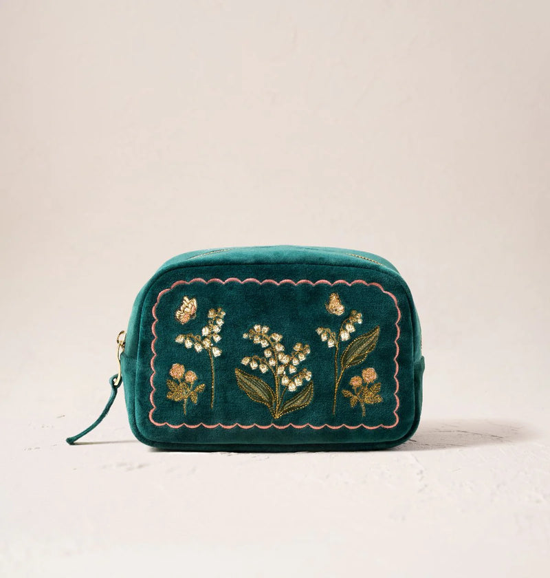 Elizabeth Scarlett Lily of the Valley Emerald Velvet Pouches