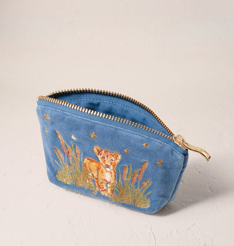 Elizabeth Scarlett Lion Pride Velvet Coin Purse - Dusky Blue