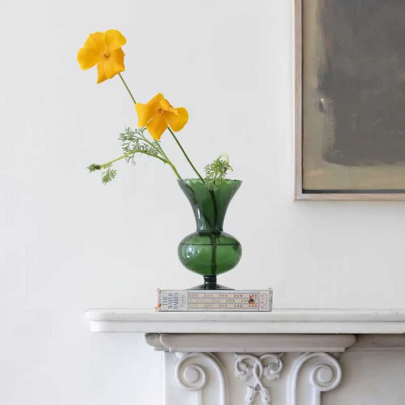 Glass Footed Vase With Frill Rim Green