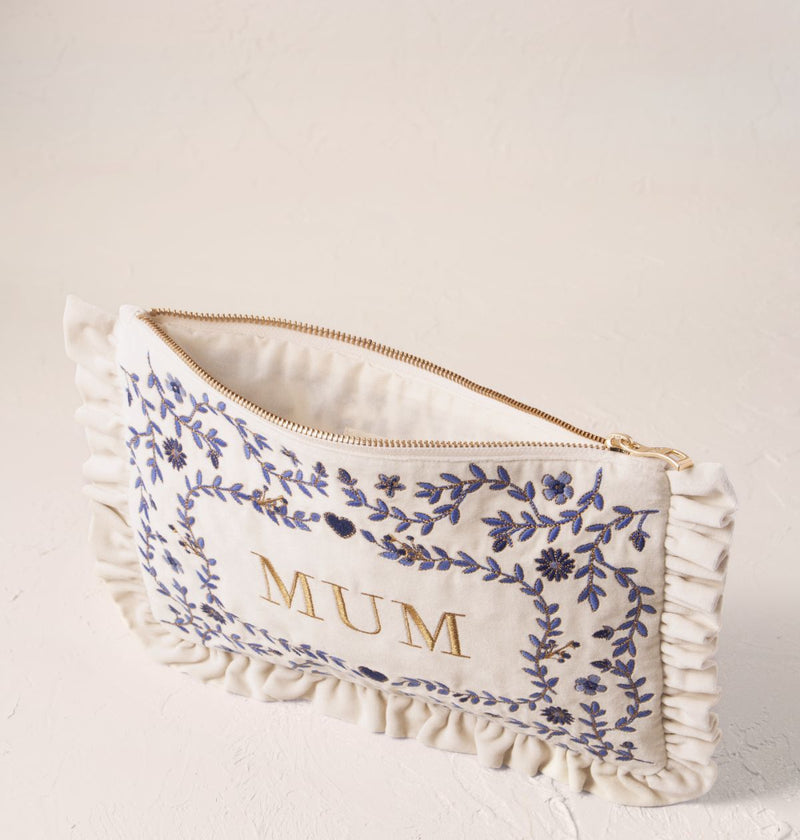 Elizabeth Scarlett Mediterranean Garden Mum Cream Velvet Frill Pouch