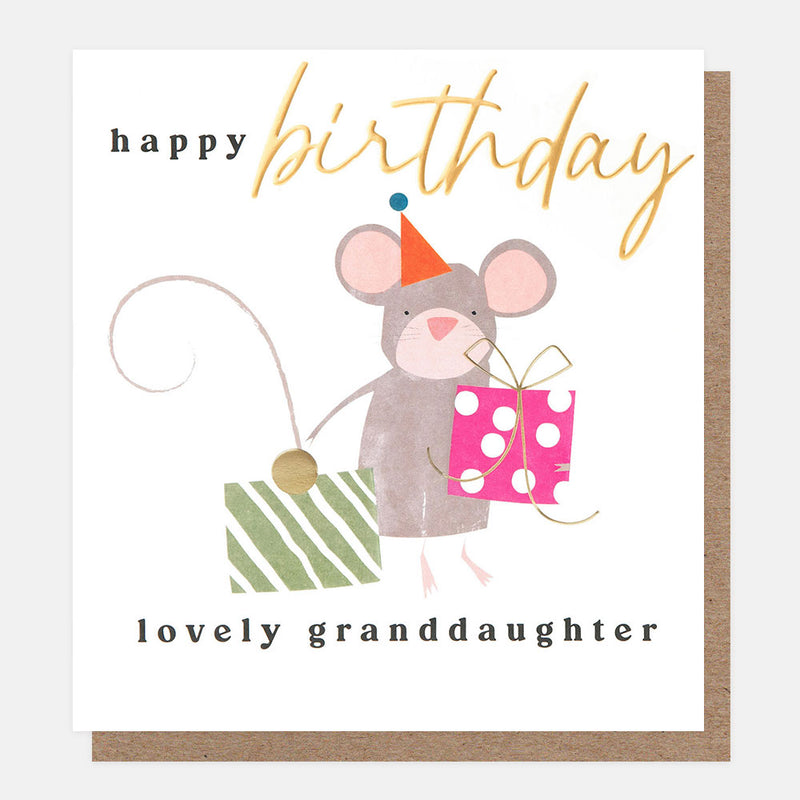 HAPPY BIRTHDAY LOVELY GRANDDAUGHTER MOUSE WITH PRESENTS