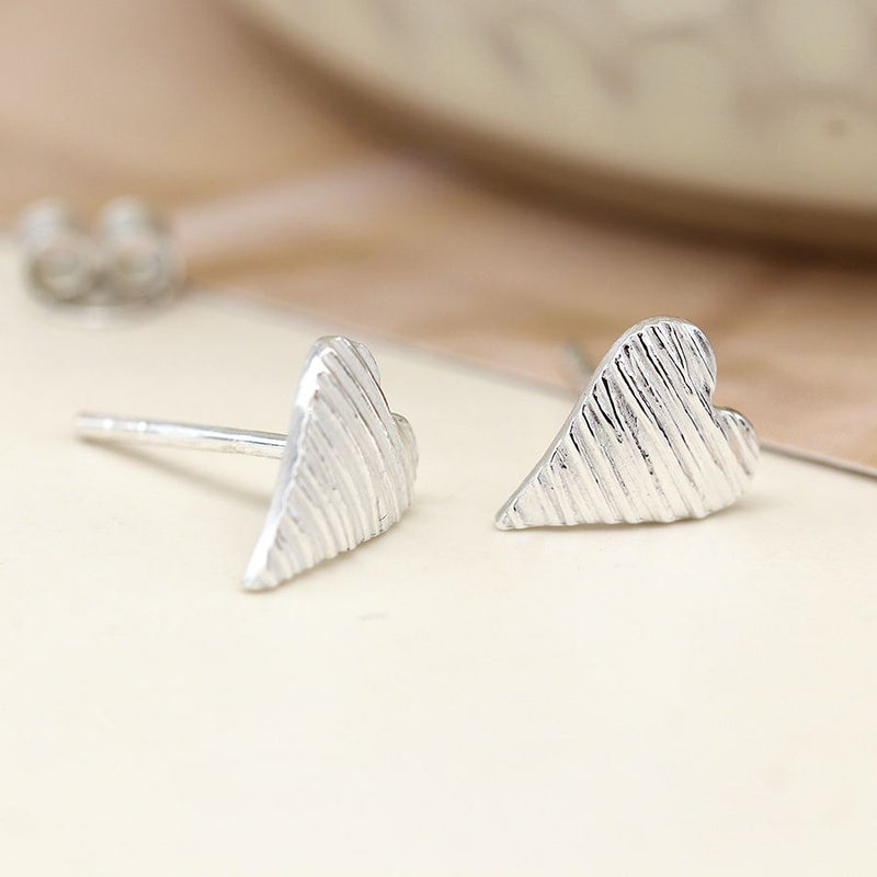Sterling silver embossed heart stud earrings