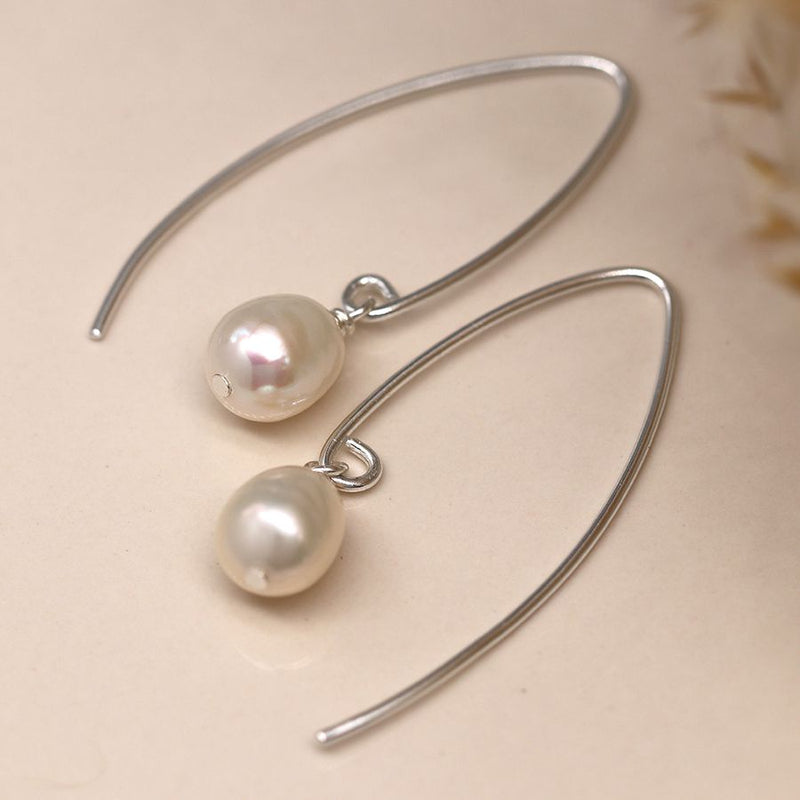 Sterling silver marquis and pearl drop earrings