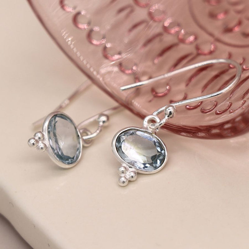 Sterling silver blue topaz oval drop earrings