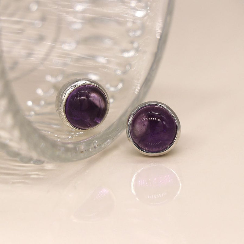 Sterling silver 6mm amethyst cab round stud earrings