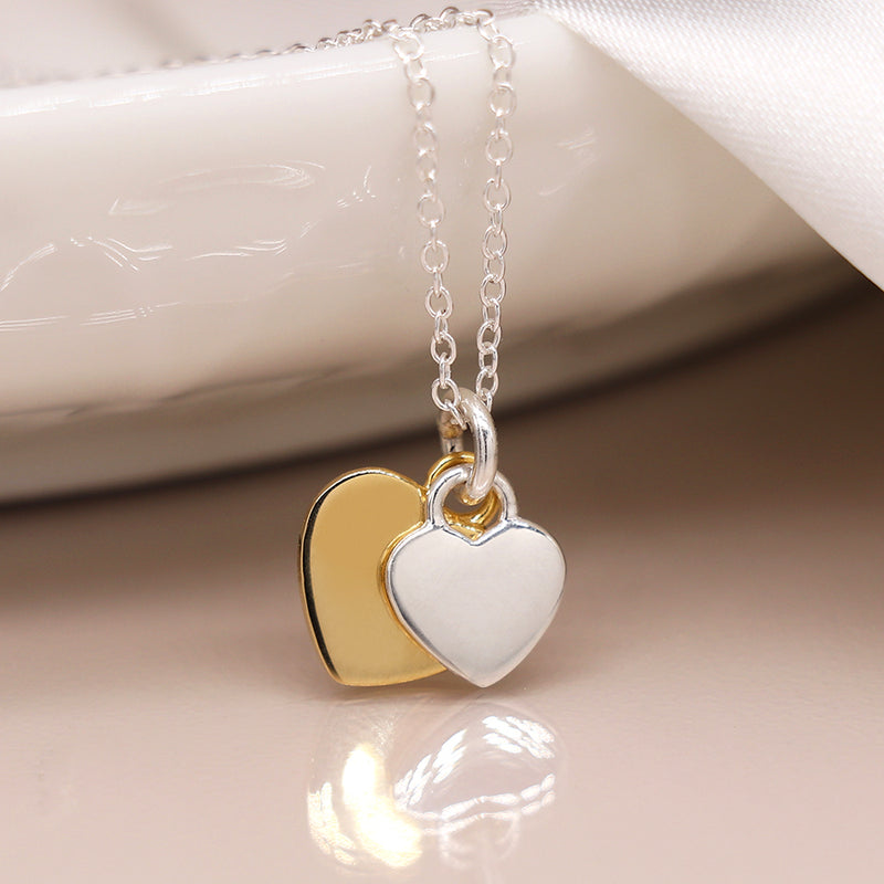 Sterling silver and gold double heart necklace