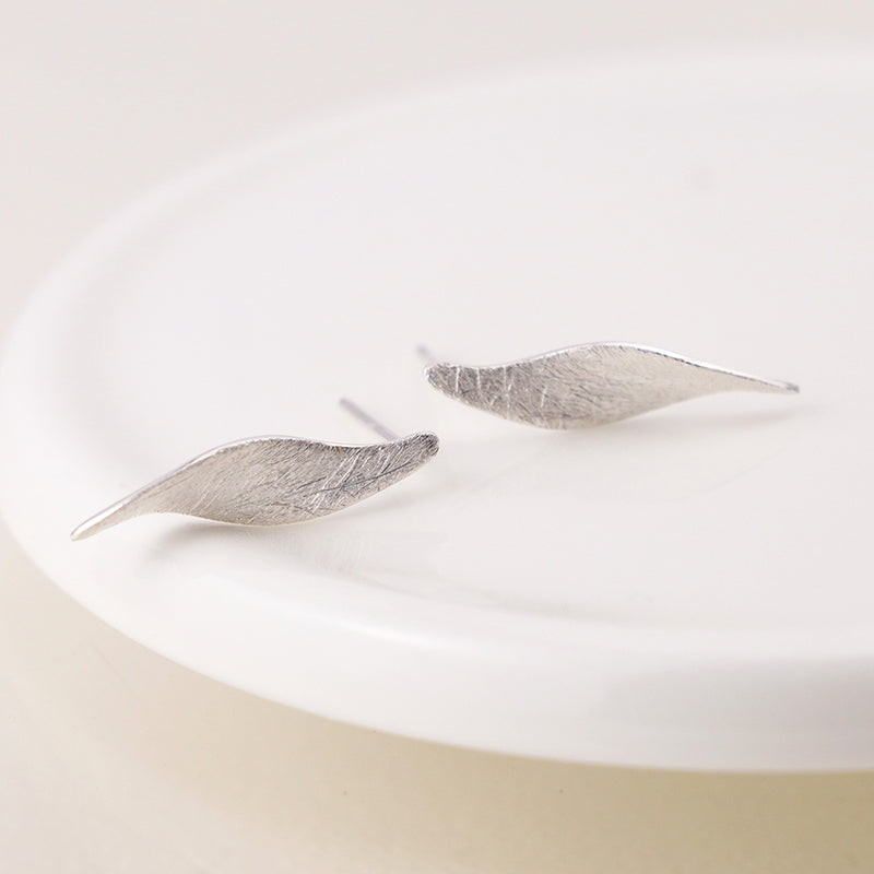 STERLING SILVER BRUSHED MARQUIS TWIST STUD EARRINGS