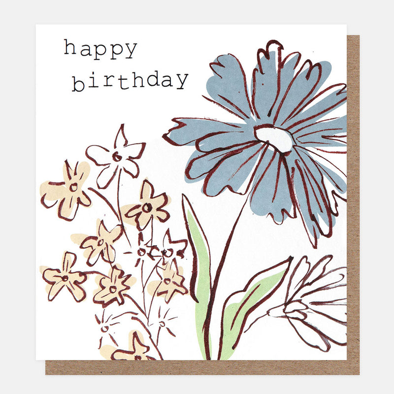 HAPPY BIRTHDAY TEAL DAISY & SMALL YELLOW FLOWERS