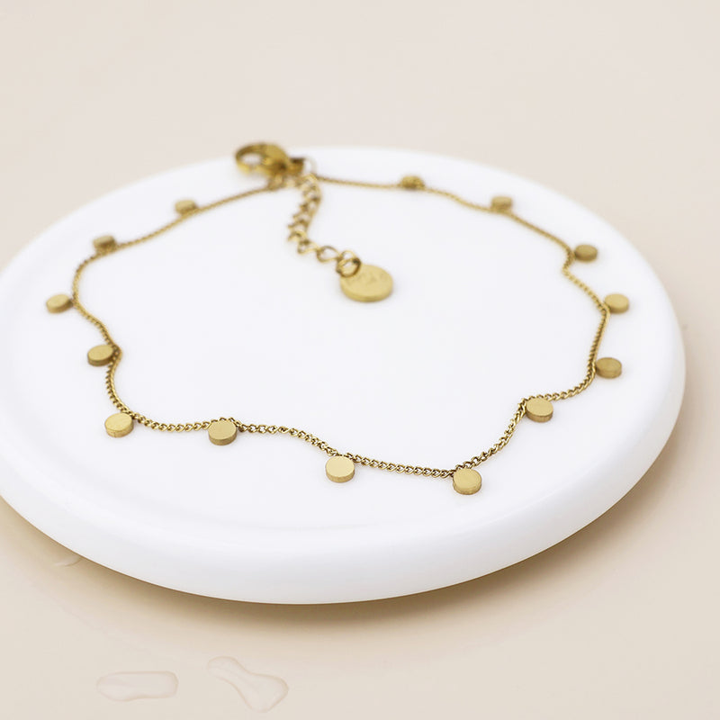 Waterproof gold plated multi disc charm anklet