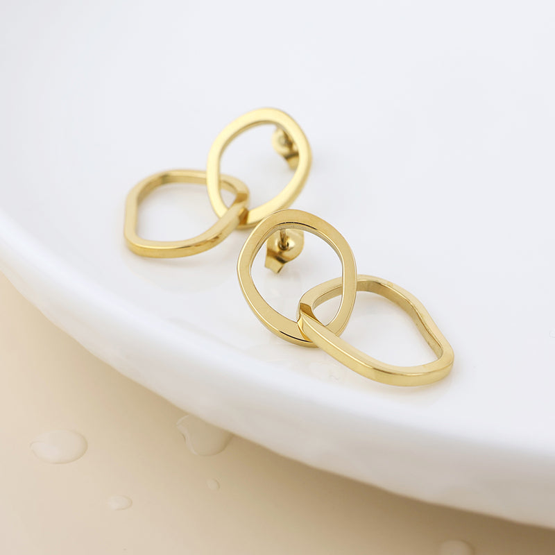 Waterproof gold plated linked organic hoop earrings