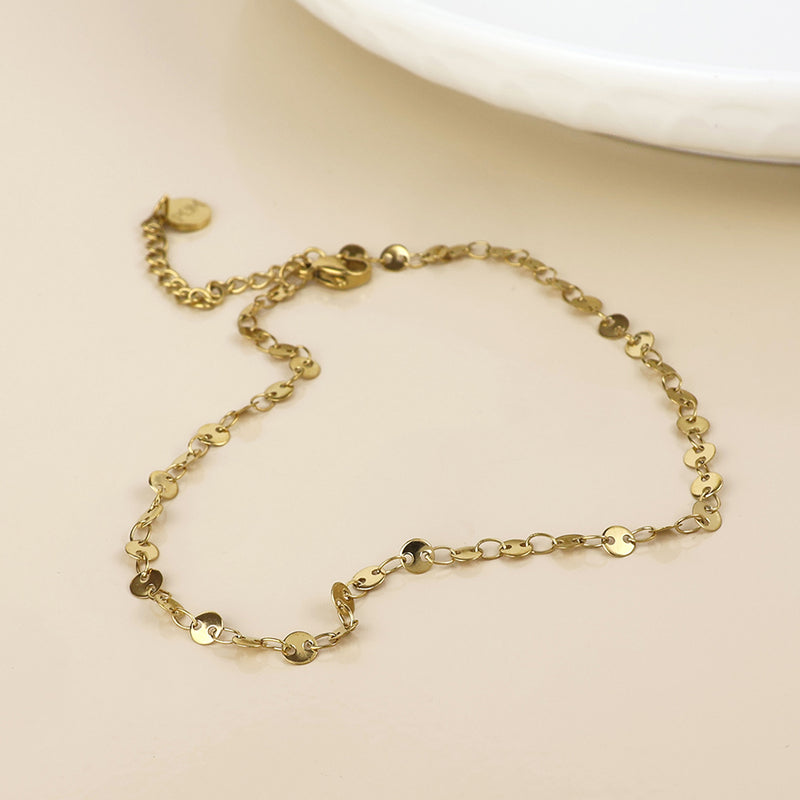 Waterproof gold plated fine disc chain anklet