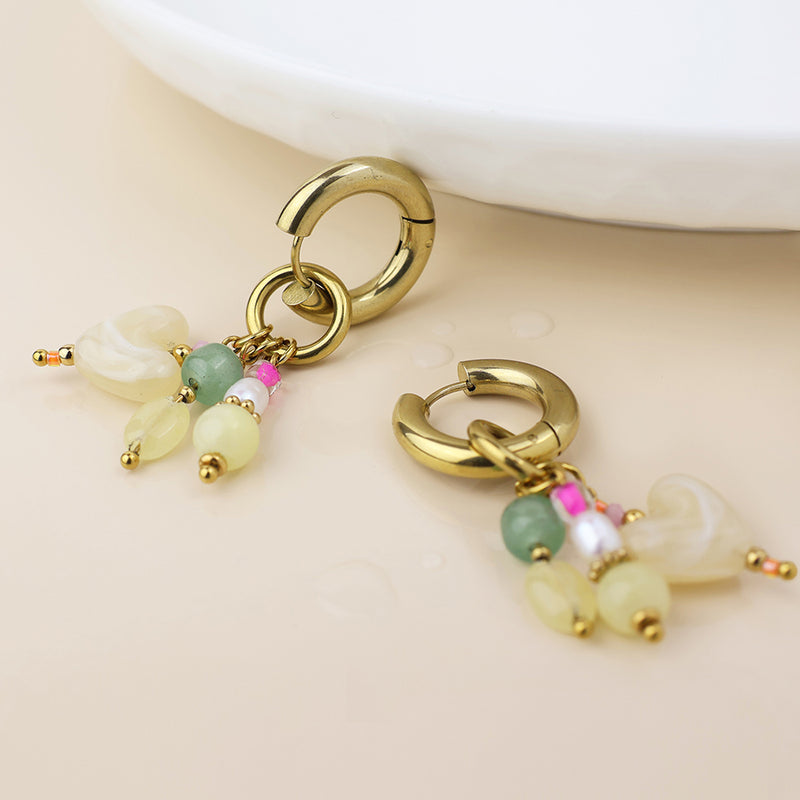 Waterproof gold plated hoop and citrus heart cluster earrings