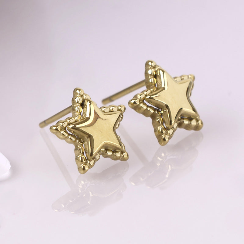 STAINLESS STEEL GOLD PLATED STAR BORDER STUD EARRINGS