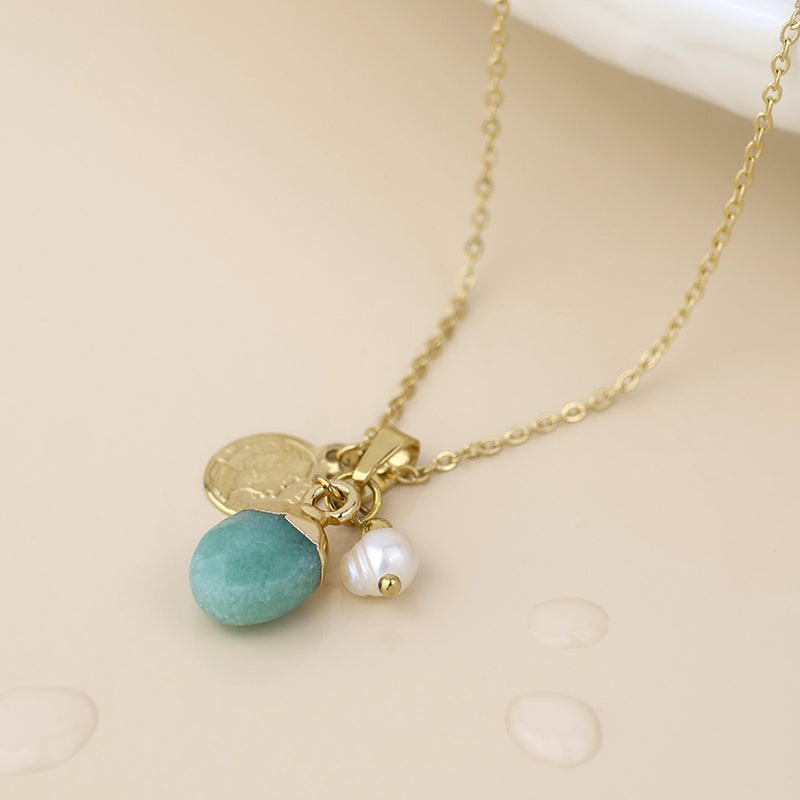 Waterproof gold plated aqua necklace with charms