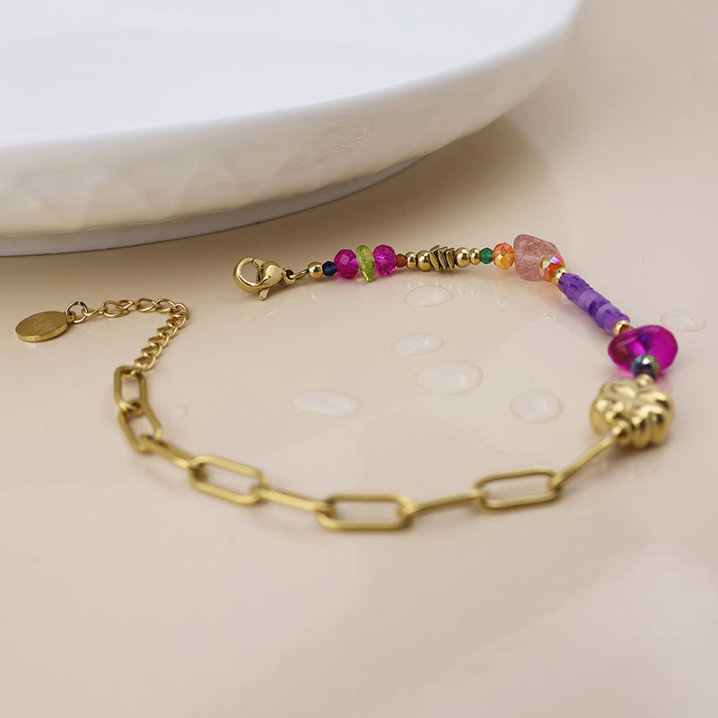 Waterproof gold plated purple mix flower charm bracelet