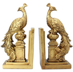 Gold Resin Peacock on Plinth Bookends