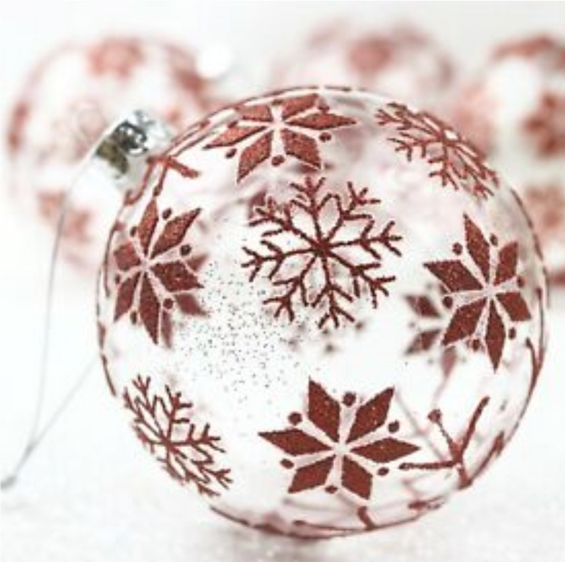 Clear Bauble with red snow flakes