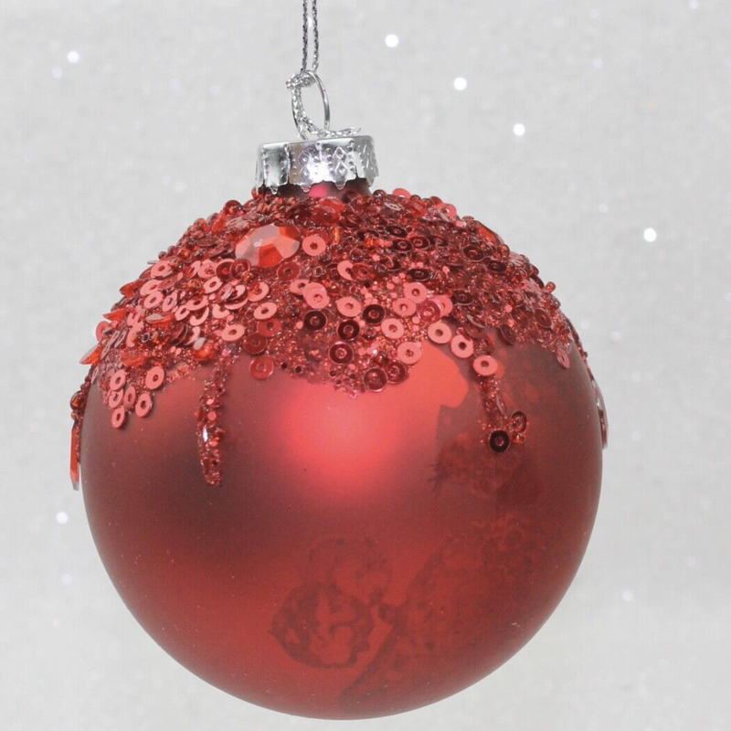 red bauble with sequins