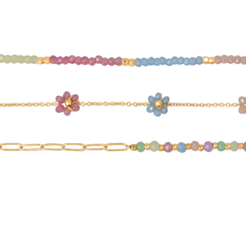 Daphne pack of three beaded anklets