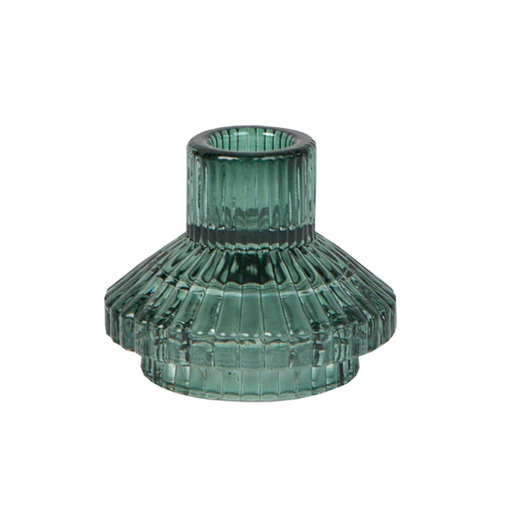 Geometric Small Sage Green Glass Candle Holder