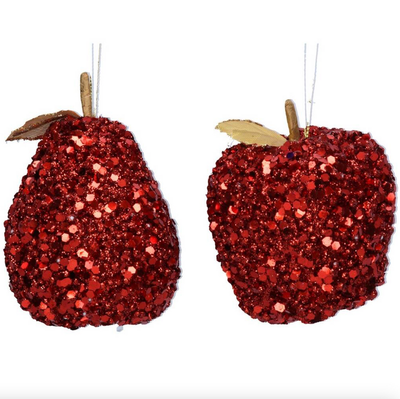 Red Apple & Pear sequin bauble