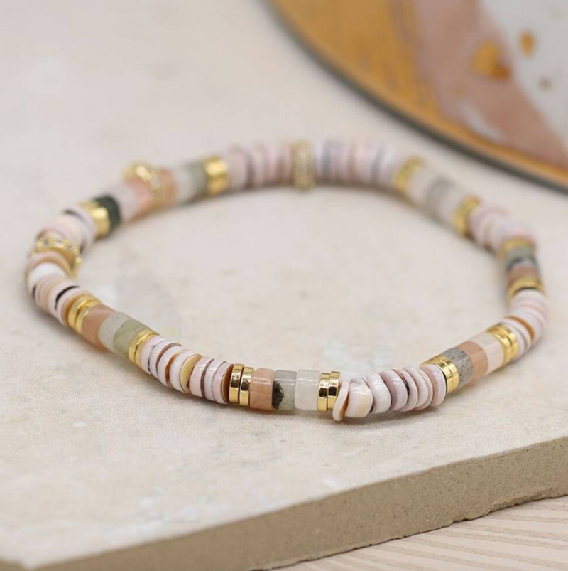 Semi precious and natural shell bead bracelet