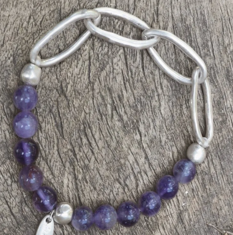 Worn Silver and Amethyst Bracelet