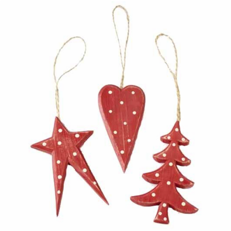 Wooden Red Star Tree and Heart Hanger