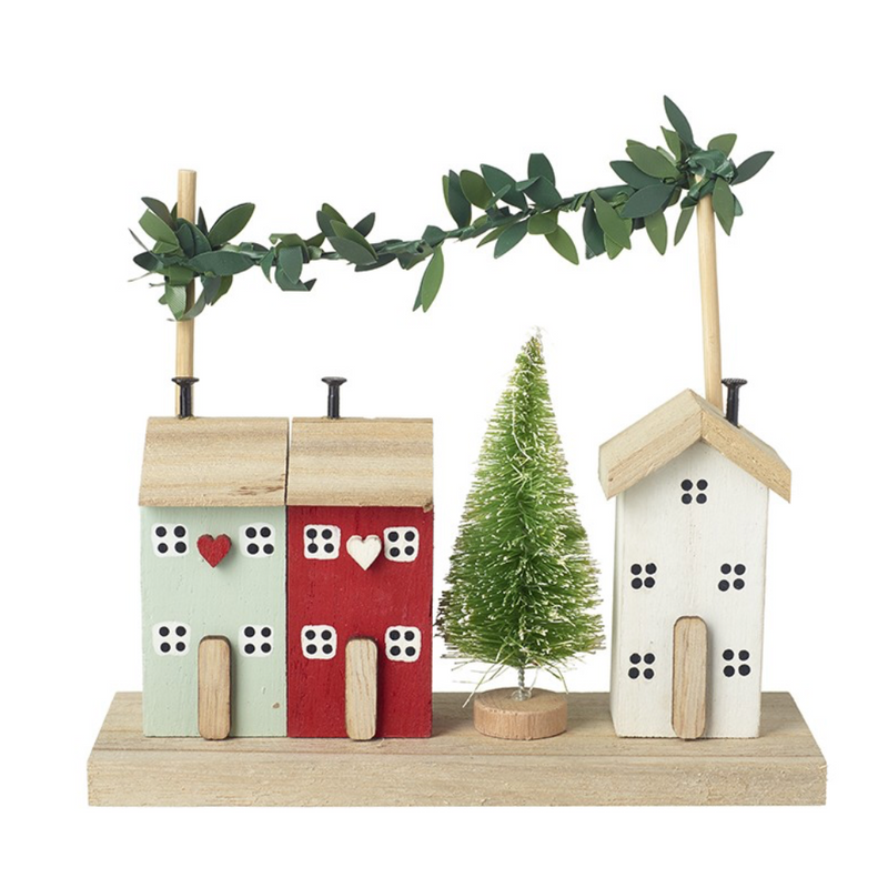 Wooden Houses with Leaf Garland