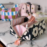 Charcoal Mono Flower Diagonal Cosmetic Bag