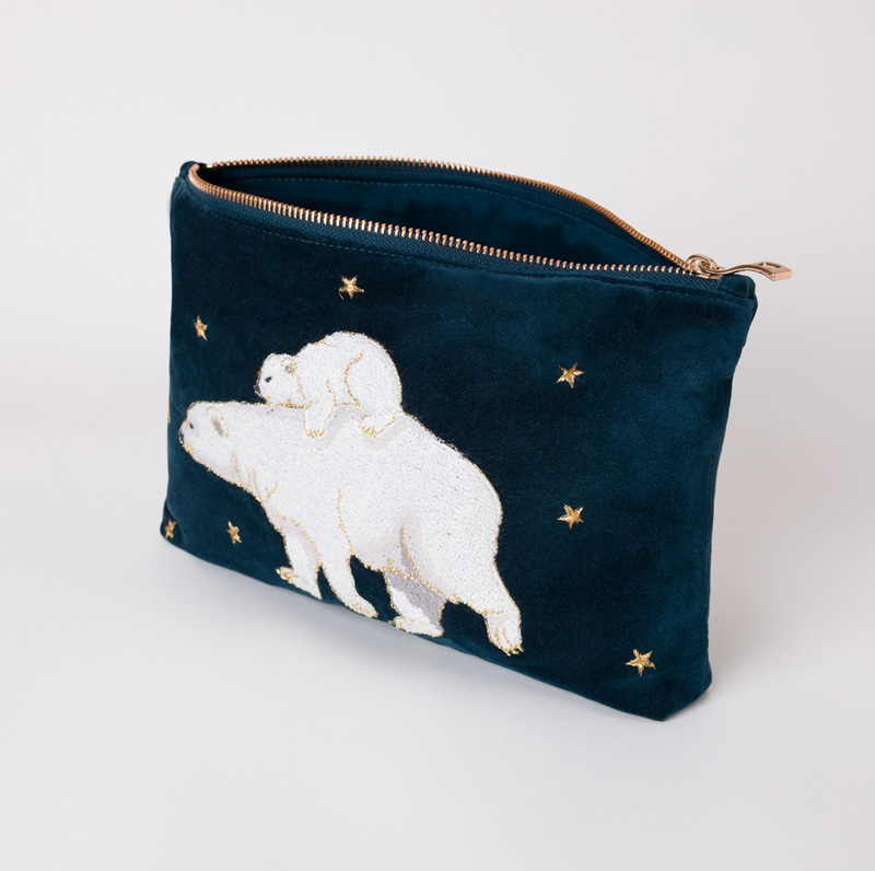 Elizabeth Scarlett Polar Bear Ink Blue Velvet Bags