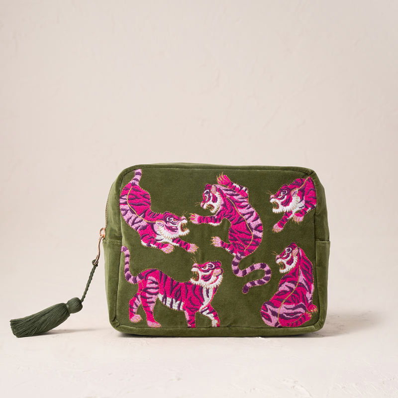 Elizabeth Scarlett Wild Tiger Fern Green Velvet Bags