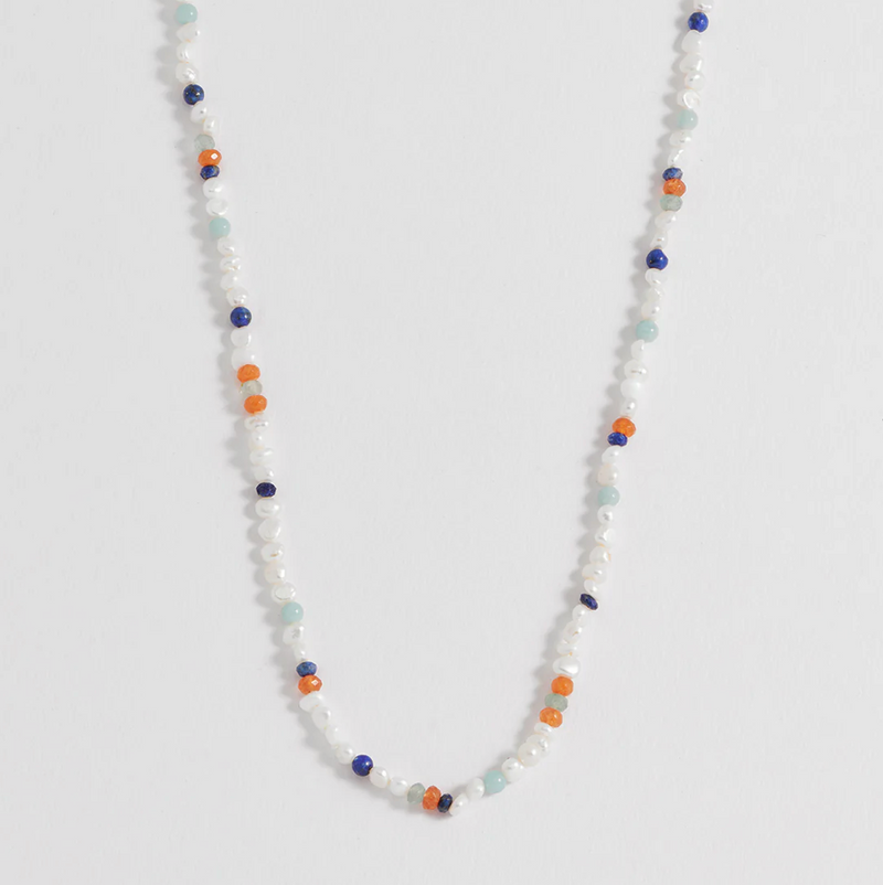 Men's Pearl and Mixed Gemstone Necklace
