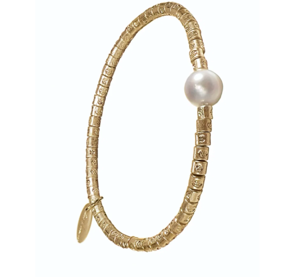 Natural Pearl beaded bracelet with worn gold Bugle Beads