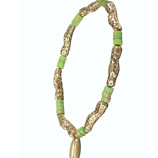 Stone Chiped Beaded Braclet in Apple and Gold