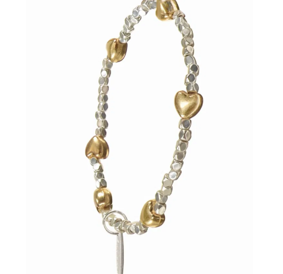 Worn Gold and Silver Hearted Bracelet