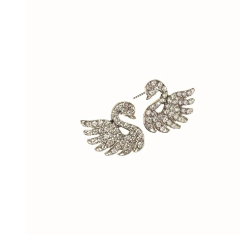 vintage Style Silver Swan Shimmer Studs