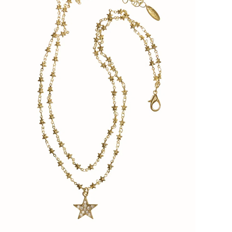 Double Star Chain with Crystal Star Necklace