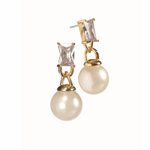 Glass Pearl Earrings with Baguette Cut Crystal