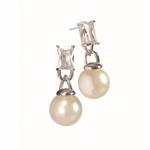 Glass Pearl Earrings with Baguette Cut Crystal